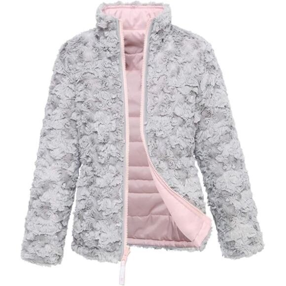 Rokka&Rolla Girls' Reversible Water-Resistant Teddy Sherpa Fleece Puffer Jacket - Picture 7 of 7